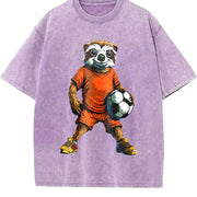 Lemur Soccer Player Vintage Washed T-Shirt in Purple