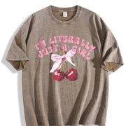 I'm Literally Just a Girl Vintage Washed T-Shirt in Brown
