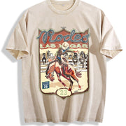 Las Vegas Rodeo Cowboy Sleeveless Tank Vintage Washed T-Shirt in Beige