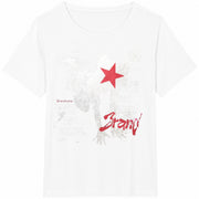 Front Features a Silver-aged Human Figure (Red Star Over Cotton T-Shirt in White