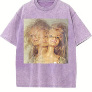 Two Glam Dolls Portrait Vintage Washed T-Shirt in Purple