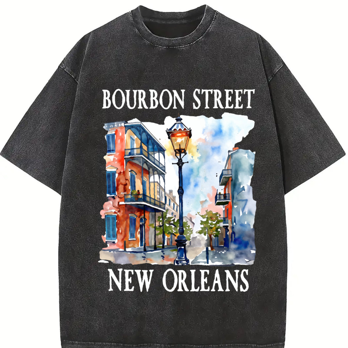 Bourbon Street New Orleans Vintage Washed T-Shirt in Black