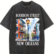Bourbon Street New Orleans Vintage Washed T-Shirt in Black