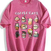 Coffee Cats Cat Drink Vintage Washed T-Shirt in Red