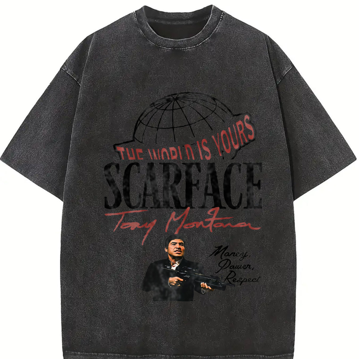 The World Is Yours Globe Vintage Washed T-Shirt in Black