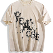Abstract Black Ink Vintage Washed T-Shirt in Beige