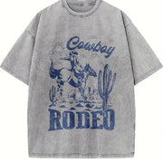 Rodeo 90s Cowboy Retro Western 2000s Vintage Washed T-Shirt in Gray