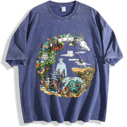 Studio Ghibli Anime Underwear vintage washed oversized T-shirt in Blue