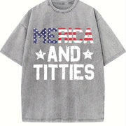 4th Of July Merica And Patriotic Adult Humor vintage washed oversized T-shirt in Gray