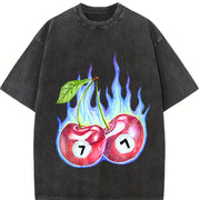 7 Ball Cherry on Fire Vintage Washed T-Shirt in Black