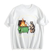 Raccoon Dumpster Fire Cotton T-Shirt in White