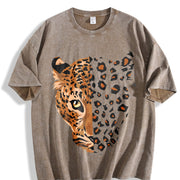 Ladies' Retro Imitation Old with Letter Printing Vintage Washed T-Shirt in Brown