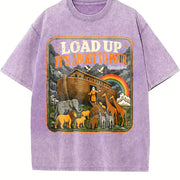 Load Up Its About to Pour Noah's Ark Christian Bible Vintage Washed T-Shirt in Purple