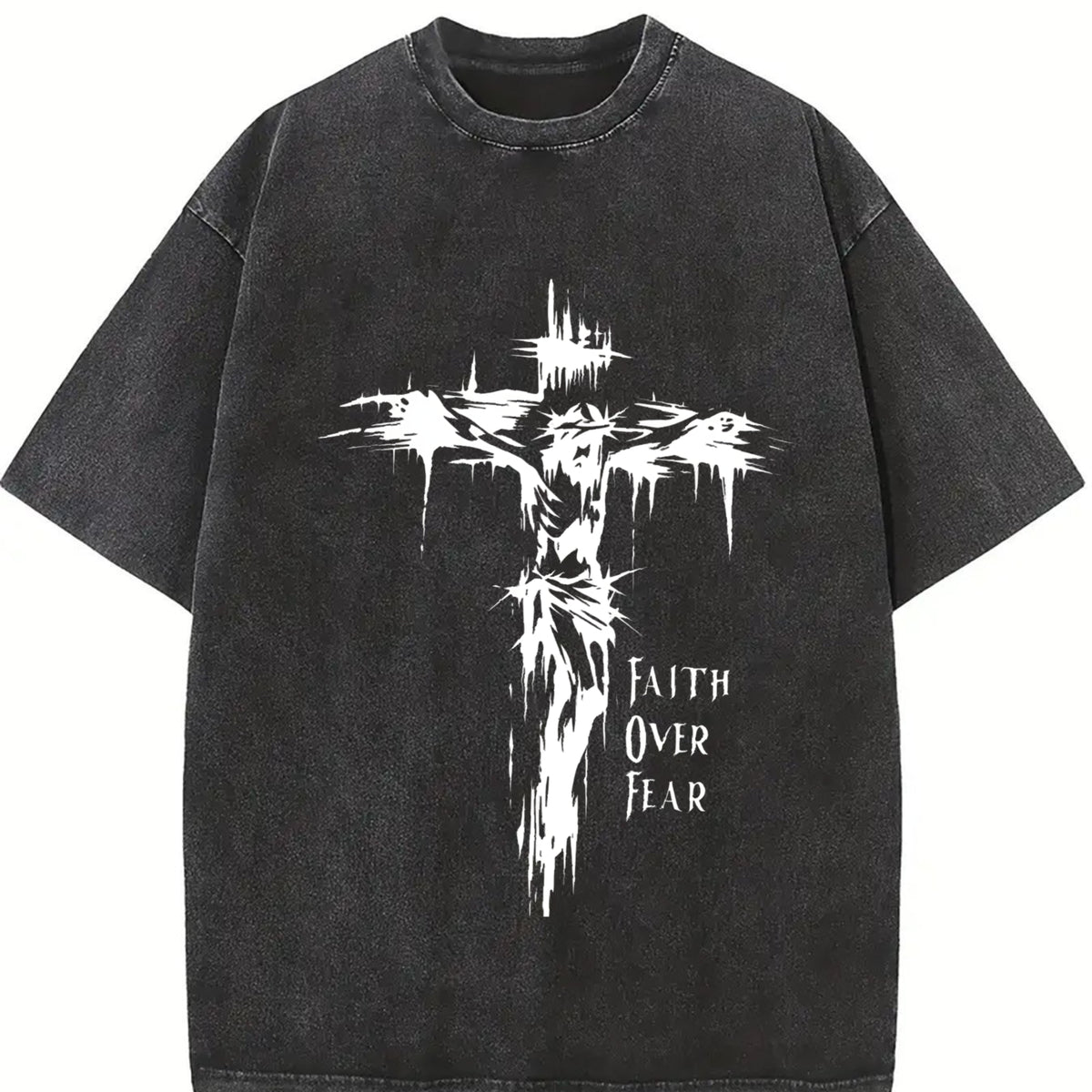 Faith Over Fear Vintage Washed T-Shirt in Black