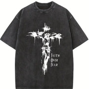 Faith Over Fear Vintage Washed T-Shirt in Black