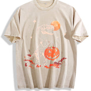 Skeleton Dinosaur Halloween vintage washed oversized T-shirt in Beige