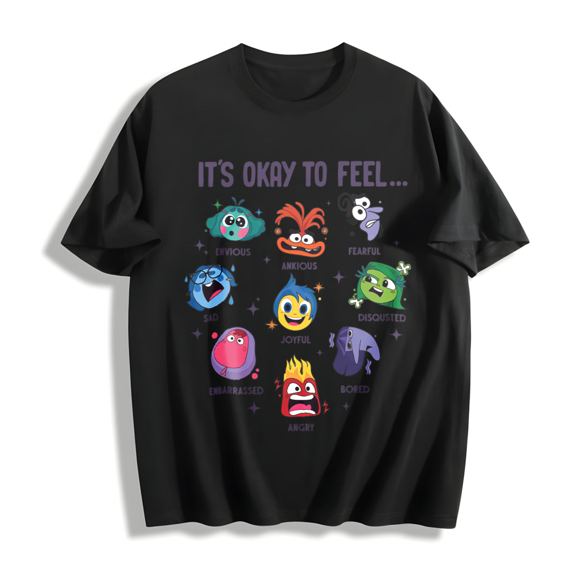 Insidee Out It's Okay to Feel All the Feels Cotton T-Shirt in Black