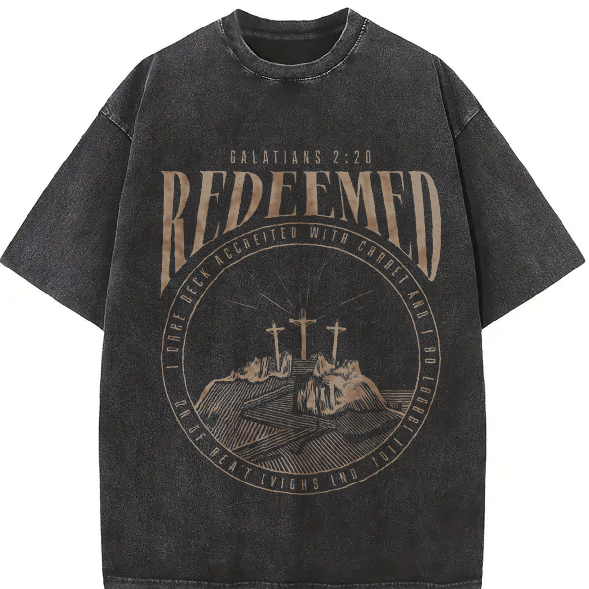 Redeemed Galatians 2:20 Cross Vintage Washed T-Shirt in Black