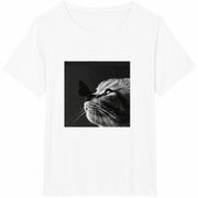 Cat Butterfly Black White Minimalist Cotton T-Shirt in White