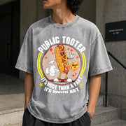 Public Tooter Inappropriate Embarrassing Adult Humor Vintage Washed T-Shirt in Gray