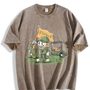 Parlnd Golf Cartoon Character Vintage Washed T-Shirt in Brown