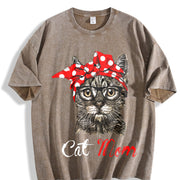 Cat Mom for Cat Lovers-Mothers Day vintage washed oversized T-shirt in Brown