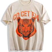 Go Get Em Tiger Motivational Big Cat Cute Ladies Vintage Washed T-Shirt in Beige