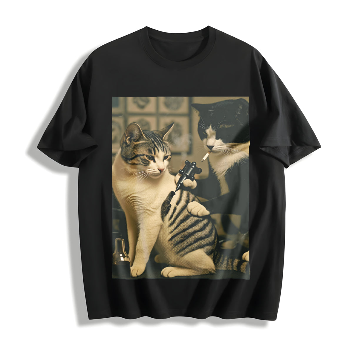 Tattoo Artist Cats Cotton T-Shirt in Black