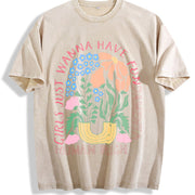 Girls Just Wanna Have Fundamental Human Rights and Batik vintage washed oversized T-shirt in Beige