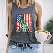 Land of the Free Because of the Brave Women's Color Cotton Tank Top in Gray