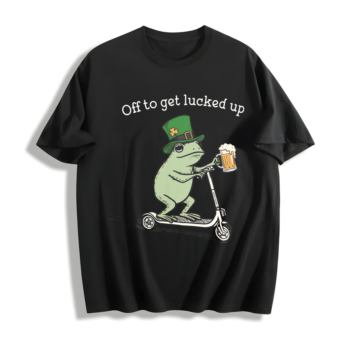 St Patricks Day Frog Off to Get Lucked Up Lucky Shamrock Cotton T-Shirt in Black