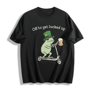St Patricks Day Frog Off to Get Lucked Up Lucky Shamrock Cotton T-Shirt in Black