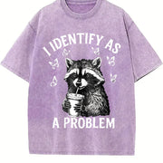 Raccoon Lover and Coffee Addict Vintage Washed T-Shirt in Purple