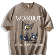 Workout Because Murder Is Wrong Cat Vintage Washed T-Shirt in Brown