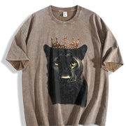 Black Wild Leopard with Crown 90s Vintage Washed T-Shirt in Brown