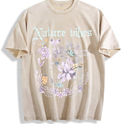 Laundered Retro Batik Dye-resistant End Vintage Washed T-Shirt in Beige