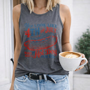 You Remind Me of the Fourth of July Women's Color Cotton Tank Top in Gray