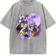 Three Koalas Retro Cute Koala Vintage Washed T-Shirt in Gray