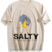 Sality Girl Trendy in Black Breathable for Daily Wear vintage washed oversized T-shirt in Beige