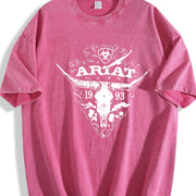 Retro Ariat Bull Skull Vintage Washed T-Shirt in Red