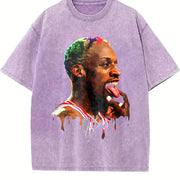 Dennis Tongue Out Hollywood 90's Basketball vintage washed oversized T-shirt in Purple