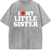 Made in USA I Love My Little Sister - Heart Fun vintage washed oversized T-shirt in Gray