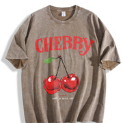 T-shirtplus Size - Pink Cherry Loose Travel ( ) Vintage Washed T-Shirt in Brown