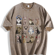 Cats with Headphones Vintage Washed T-Shirt in Brown