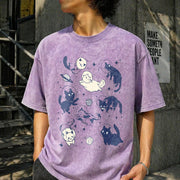 Cats in Space Cat Lover Vintage Washed T-Shirt in Purple