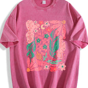 Pink Desert Cowboy Boots & Cactus vintage washed oversized T-shirt in Red