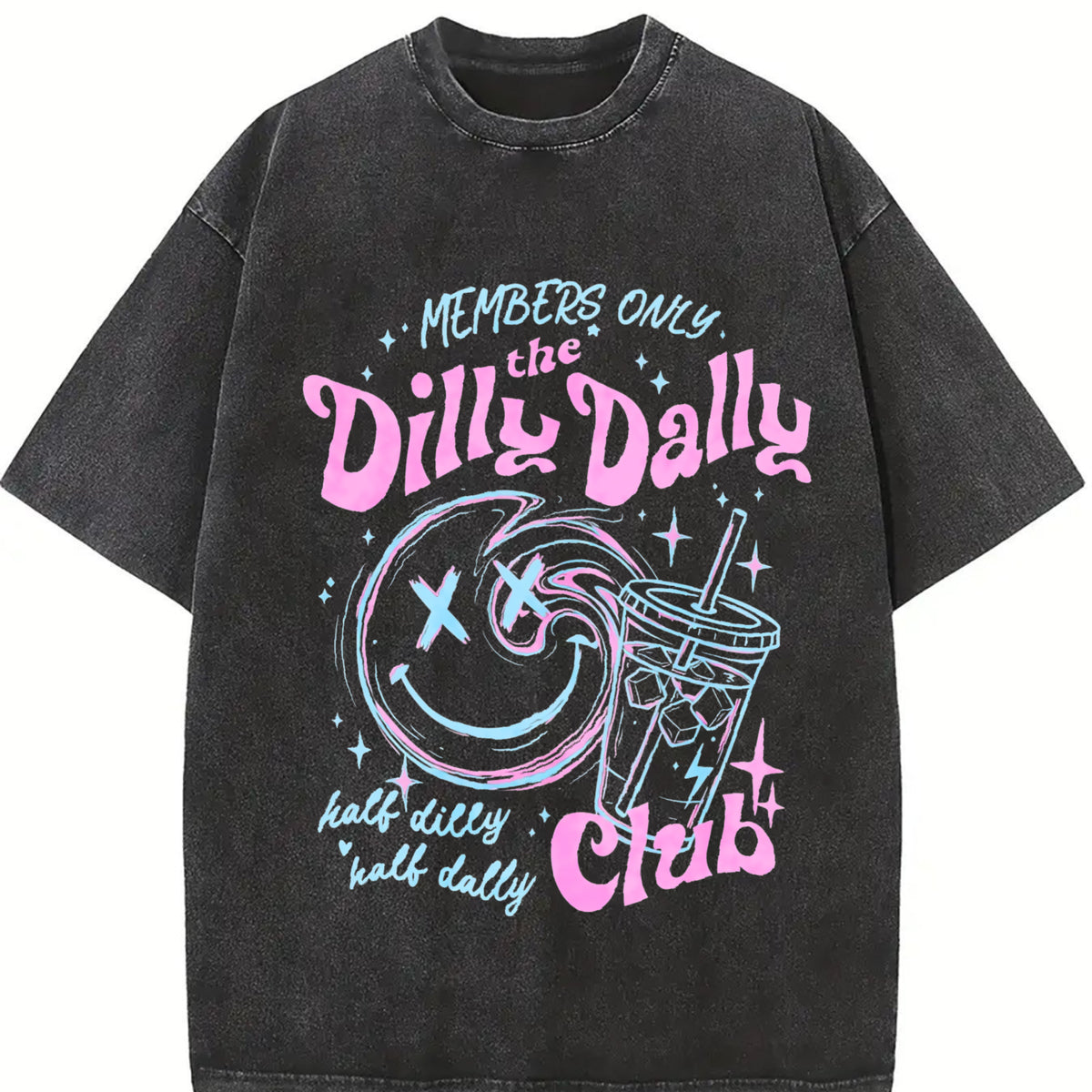 Dilly Dally Club Skeleton Vintage Washed T-Shirt in Black