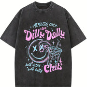 Dilly Dally Club Skeleton Vintage Washed T-Shirt in Black
