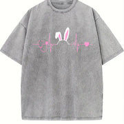 Stethoscope Bunny Ear Cute Heartbeat Easter Bunny Nurse Vintage Washed T-Shirt in Gray