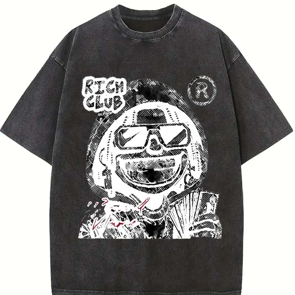 Rich Club Ski Mask Vintage Washed T-Shirt in Black